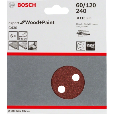 BOSCH C430 sada 115mm brusných papírů Expert for Wood+Paint (P60, P120, P240), 6 ks